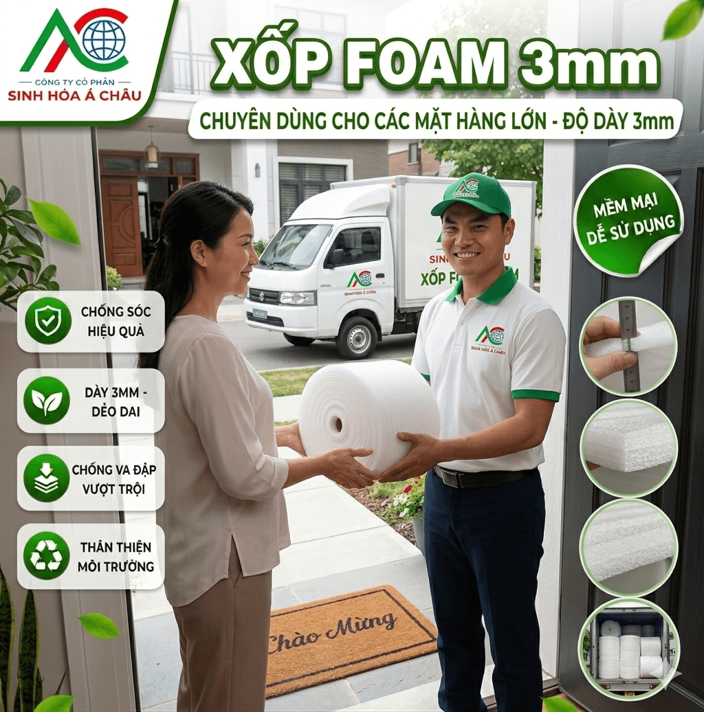 Cuộn mút xốp PE Foam 3mm (Khổ 1m x 100m) bọc hàng, chèn hàng