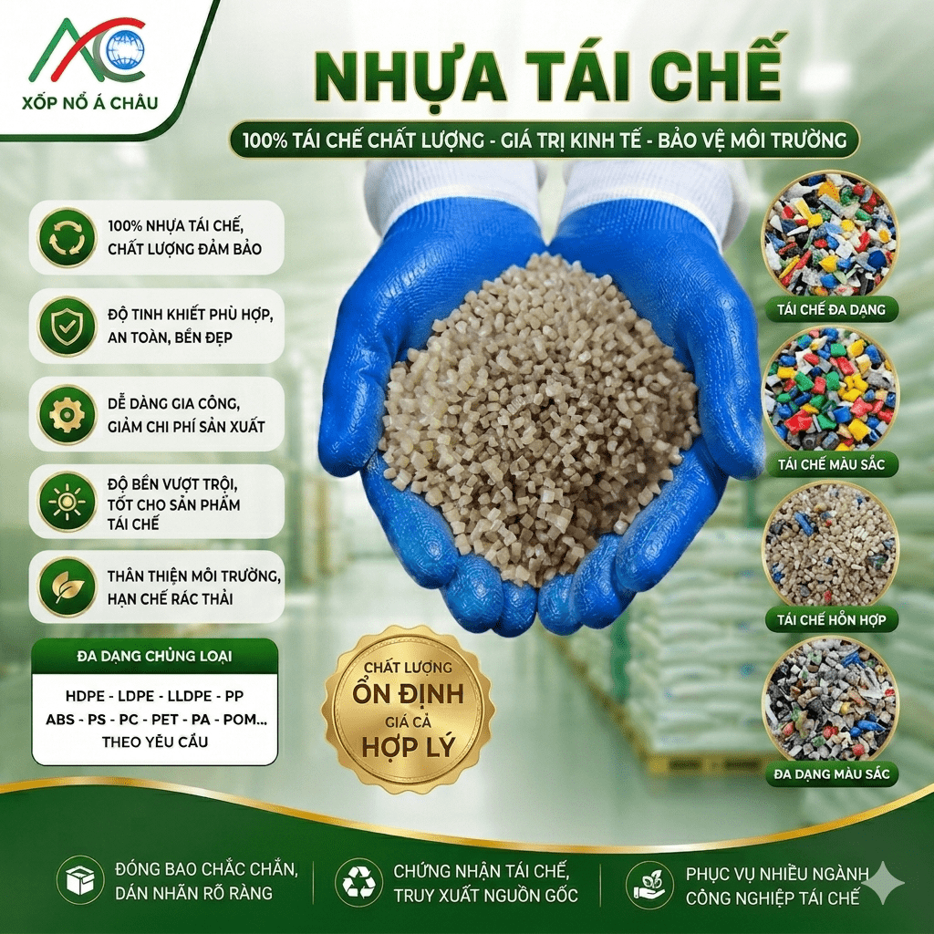 Mua hạt nhựa tái chế LLDPE chất lượng cao, phôi dẻo dai kháng kéo tốt chuyên dụng thổi màng, làm túi nilon. Bảng giá sỉ tận xưởng sản xuất Á Châu chỉ 24.000đ/kg.