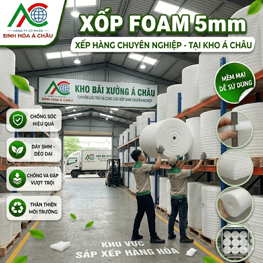 Cuộn mút xốp PE Foam 5mm (Khổ 1m x 100m) bọc hàng, kháng chấn